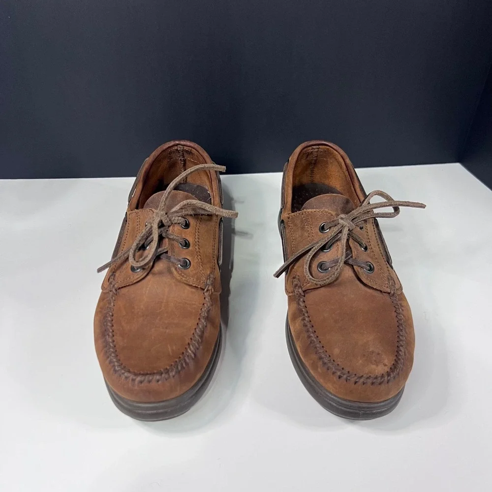 Dexter Mens Brown Leather Boat Shoes Moc Toe Loafers Size 8 M Preppy